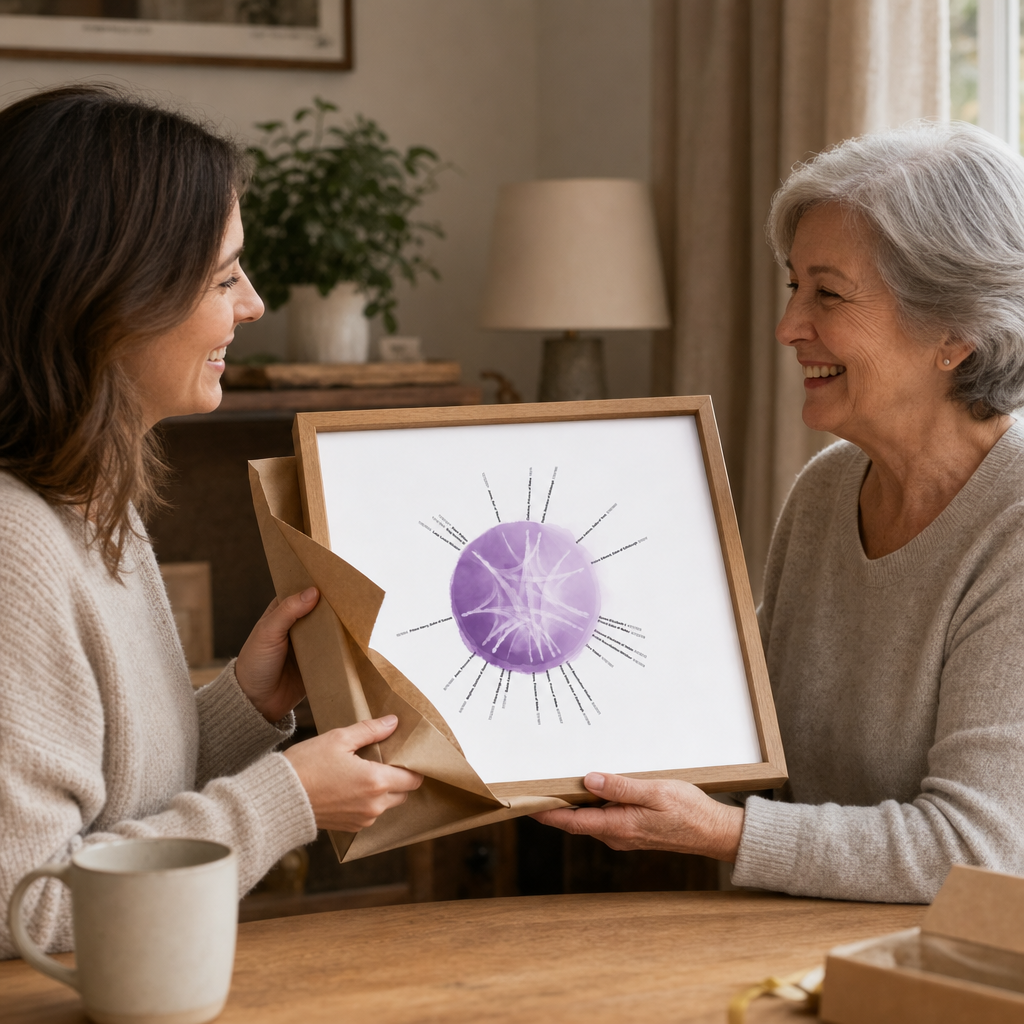 Giving a Kinring print as a gift to a parent